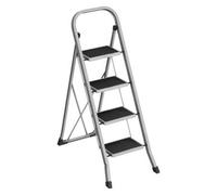 Shein Escalera de Tijera, Escalera con 4 Peldaños, Peldaño Plegable, Bloqueo de , Fácil de Guardar, Carga hasta 150 kg, Gris Paloma