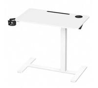 Shein Escritorio con Ruedas, Mesa Auxiliar, Tablero de 80 x 45 cm, Altura Ajustable, 2 Portavasos, Ranura para Teléfono Móvil o Tableta, Blanco Nube