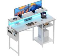 Shein Escritorio de oficina con luz LED, mesa de oficina con soporte para monitor para uso en casa o en la oficina, escritorio de esquina con bolsa de almac