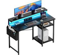 Shein Escritorio de oficina con luz LED, mesa de oficina con soporte para monitor para uso en casa o en la oficina, escritorio de esquina con bolsa de almac