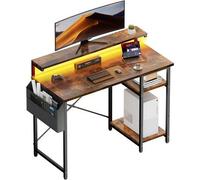 Shein Escritorio de oficina con luz LED, mesa de oficina con soporte para monitor para uso en casa o en la oficina, escritorio de esquina con bolsa de almac