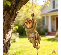 Shein Escultura colgante de mono para decoración de jardín, escultura de mono de resina balanceándose en un columpio y trepando por una cuerda, adecuada par