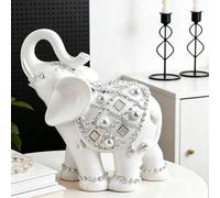 Shein Escultura de elefante dorado de lujo, estatua de elefante que atrae la riqueza, decoración del hogar, figura de animal de estilo bohemio moderno adecu