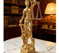 Shein Escultura de la Diosa Temis de resina dorada hecha a mano, Diosa con los ojos vendados sosteniendo espada y balanzas, ornamento de justicia con los oj