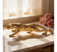 Shein Escultura de leopardo de lujo en oro/plata, estatua de leopardo de decoración del hogar moderna, figura de guepardo de moda, decoración de arte animal