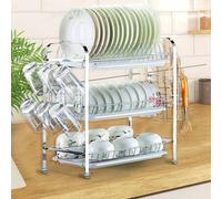 Shein Escurridor de cocina de alta calidad, doble escurridor, tres niveles y tres bandejas. Escurreplatos de acero inoxidable con escurridor para platos, cu