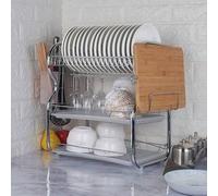 Shein Escurridor de cocina de alta calidad, doble escurridor, tres niveles y tres bandejas. Escurreplatos de acero inoxidable con escurridor para platos, cu