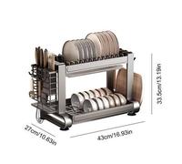 Shein Escurridor de platos de acero inoxidable con bandeja de goteo, soporte para tazas y soporte para utensilios - Escurridor de platos de cocina de doble
