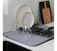 Shein Escurridor de platos plegable, bandeja de drenaje para fregadero de cocina, alfombrilla absorbente para tazas, estante de almacenamiento multifunciona