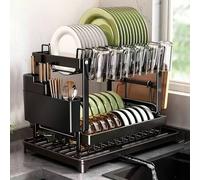 Shein Escurridor de platos y cuencos de 2 capas, escurridor, escurridor de platos, escurridor multifuncional para cuencos, escurridor de acero inoxidable pa