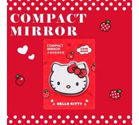Shein Espejo de bolsillo plegable de doble cara Sanrio Hello Kitty clásico - Cuadrado, fondo rosa puro, patrón de Hello Kitty y oso, espejo de alta definici