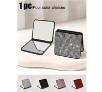 Shein Espejo de lápiz labial plegable de lujo con diamantes brillantes - La opción perfecta para retocar el maquillaje en cualquier momento y lugar. Espejo