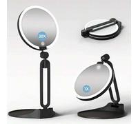 Shein Espejo de maquillaje 1/10X con luz, 3 modos de atenuación, carga USB, rotación de 360°, plegable, adecuado para dormitorios, baños y un imprescindible