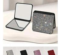 Shein Espejo de maquillaje plegable portátil de doble cara con strass brillante de lujo - Opción perfecta para retoques en cualquier momento y lugar, Espejo
