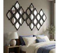 Shein Espejo de pared con forma de lágrima, acrílico dorado con marco negro, espejo decorativo con forma de lágrima, estilo bohemio y de granja, adecuado pa