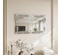 Shein Espejo de Pared de Lujo con Diamantes Triturados - Espejo Decorativo Rectangular con Diseño de Nudo Celta para Salón, Dormitorio, Baño (Horizontal y V