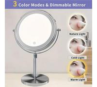 Shein Espejo de tocador iluminado de 8 pulgadas, aumento, 3 colores de luz, brillo y altura ajustables, rotación de 360°, espejo de aumento 10x con luz, esp
