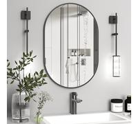 Shein Espejo ovalado, 50 x 75 cm, espejo de baño ovalado, espejo con marco de metal, para colgar en horizontal o en vertical, espejo de tocador para salón,