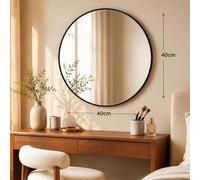 Shein Espejo redondo para baño, espejo de tocador montado en la pared, marco negro & dorado, espejo redondo decorativo moderno, adecuado para dormitorio, sa
