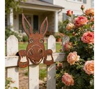 Shein Estaca de jardín con cabeza de burro de metal oxidado/Decoración de pared con animal de granja divertido para estilo rústico al aire libre (Apto para