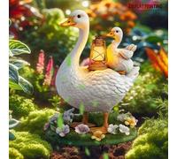 Shein Estaca de jardín con familia de patos lindos | Arte de jardín de metal blanco caprichoso para el verano para papá, decoración de jardín de hadas que h