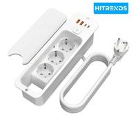 Shein Estación de carga rápida oculta para escritorio | Regleta de 7 en 1 integrada | PD20W + QC15W | 3 tomas de CA + 4 puertos USB | Cubierta antipolvo | C