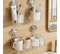 Shein Estante de almacenamiento con ventosa, organizador de maquillaje para tocador de baño, soporte montado en la pared sin perforación