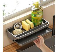Shein Estante de almacenamiento de cocina montado en la pared con soporte para esponja y escurridor de platos - Estante de almacenamiento de fregadero de pl