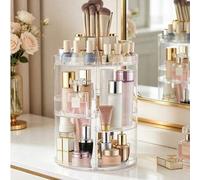 Shein Estante de almacenamiento de escritorio giratorio de 360 grados, organizador de cosméticos de caja de acrílico adecuado para lápiz labial, cuidado de