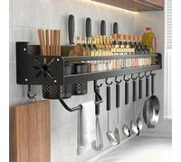 Shein Estante de almacenamiento de especias montado en la pared de la cocina con ganchos para colgar vajilla y utensilios, hay dos tipos de instalación: fij