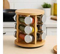 Shein Estante de especias multifuncional con base de madera de bambú para cocina, nuevo estante de especias giratorio para el hogar, estante de especias de