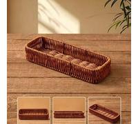 Shein Estante tejido para cubiertos, soporte para palillos, cesta de almacenamiento para encimera de cocina, cesta de ratán, bandeja de mesa portátil y lige