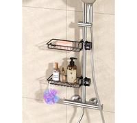 Shein Estantería ajustable para ducha, se puede instalar en la barra de la ducha, altura ajustable, para almacenar gel de ducha, champú y jabón