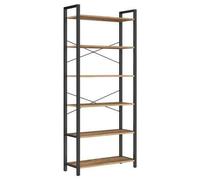 Shein Estantería Alta de 6 Niveles, Librería con Marco de Acero, para Salón, Dormitorio, Oficina, Estudio, 30 x 80 x 186 cm, Estilo Industrial, Olmo Pardo y