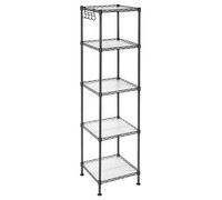 Shein Estantería Baño, Estantería Metal, Carga Total de 100 kg, 5 Hojas de PP, Ganchos Desmontables, 30 x 30 x 123,5 cm, Diseño Expandible, para Espacio Peq