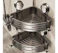 Shein Estantería de baño con ventosa ahorradora de espacio - Sin necesidad de perforar, estante triangular resistente con ganchos, apta para pared/azulejos