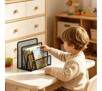 Shein Estantería de libros infantil de malla metálica, estantería de escritorio para guardería, adecuada para libros de imágenes, tarjetas didácticas, libro