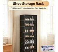 Shein Estantería de zapatos de 5/7 niveles de PVC estrecha, gabinete organizador con puerta abatible de acero inoxidable y tela no tejida, para entrada, pas