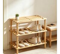 Shein Estantería de zapatos de madera maciza natural con múltiples capas y rejillas ventiladas, organizador de almacenamiento estable y autónomo para entrad