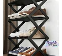 Shein Estantería de zapatos plegable de 4 niveles con marco en X de plástico, estilo vintage, sin necesidad de montaje, duradera y multiusos para entrada, a