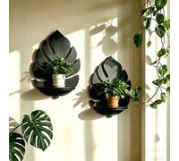 Shein Estantería decorativa de estilo bohemio de madera, estante flotante de hojas de mango, soporte de pared para macetas de flores, estantería de pared pa