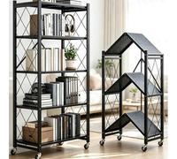Shein Estantería metálica plegable con ruedas, unidad de estantería de 5 niveles para libros y estante de exhibición tipo escalera de 3 niveles, organizador
