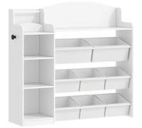 Shein Estantería para Niños de Madera con 8 Cajas de Tela No Tejida, Estantería Juguetero Organizador para Dormitorio Infantil, Salón, Estudio, 30 x 110 x 1
