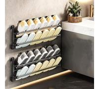 Shein Estantería para zapatos montada en la pared sin taladro, organizador de zapatos plegable de aleación de aluminio de 2 niveles con agujeros de drenaje,