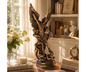 Shein Estatua de Ángel Arcángel Miguel de Bronce, Decoración del Hogar, Ornamento para Sala de Estar, Entrada, Estantería, Repisa de Chimenea, Mesa Lateral,