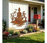 Shein Estatua de Buda de Meditación Vintage de Estilo Campestre, Decoración de Pared de Metal, Decoración de Jardín Zen, Colgante de Pared para Sala de Yoga