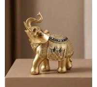 Shein Estatua de Elefante de Resina Dorada con Brillo - Decoración de Atracción de Riqueza Feng Shui, Trompa Hacia Arriba, Significado Auspicioso, Adecuado