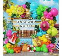 Shein Este set de arco de globos tropical de verano incluye 138 guirnaldas de globos rosas, verdes y dorados, con diseños de paletas de sandía, piñas y glob