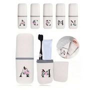 Shein Estuche de viaje portátil para cepillo de dientes, impreso con letras de la A a la Z y patrones florales, accesorios de baño, caja de almacenamiento p