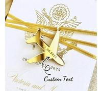 Shein Etiquetas de avión de acrílico personalizadas para bodas, dijes de avión grabados a medida, dijes de avión de espejo dorado y plateado, decoración de